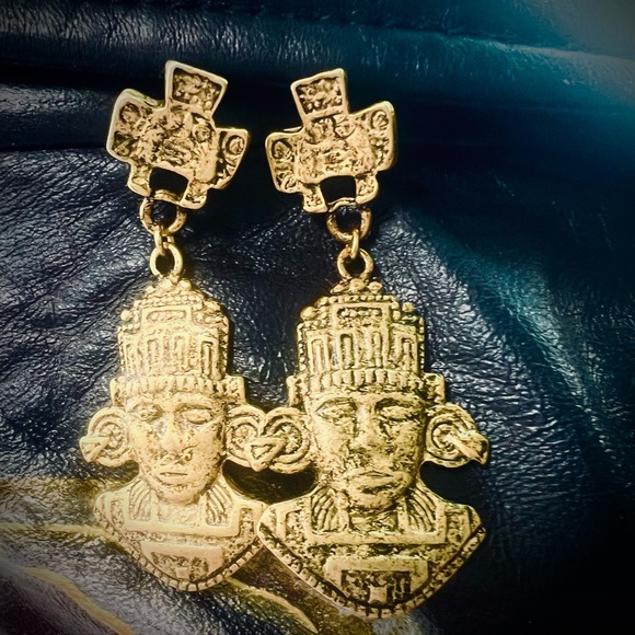 Tribal Inca Aztec Dangling Earrings 2.25” - Picture 7 of 7